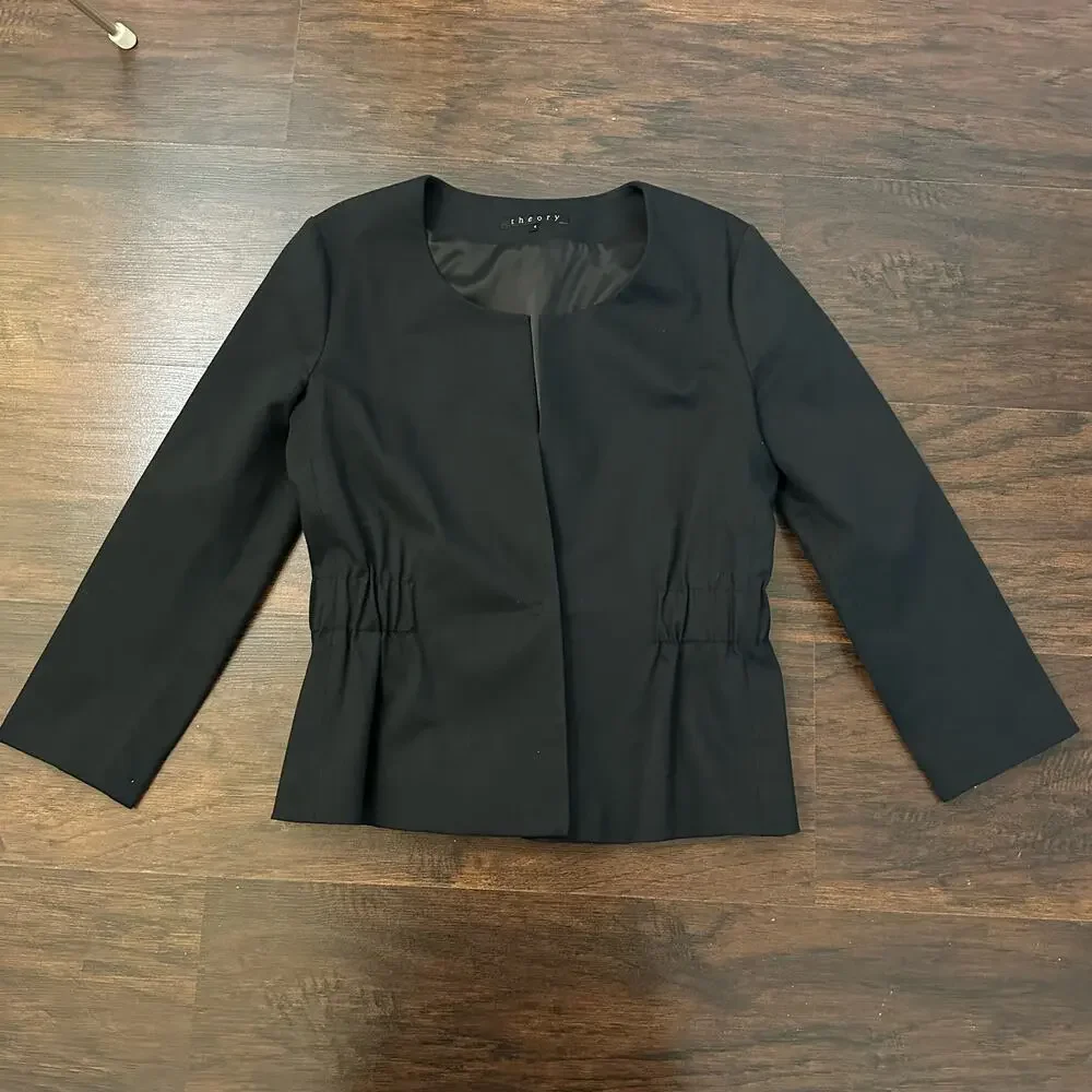Theory Black Collarless Tailored Blazer Jacket